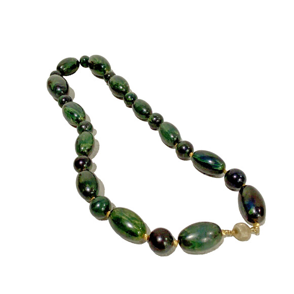 Vintage 1980's Chunky Green & Gold Beaded Necklace Mod Abstract Boss Lady Collar - Picture 4 of 7